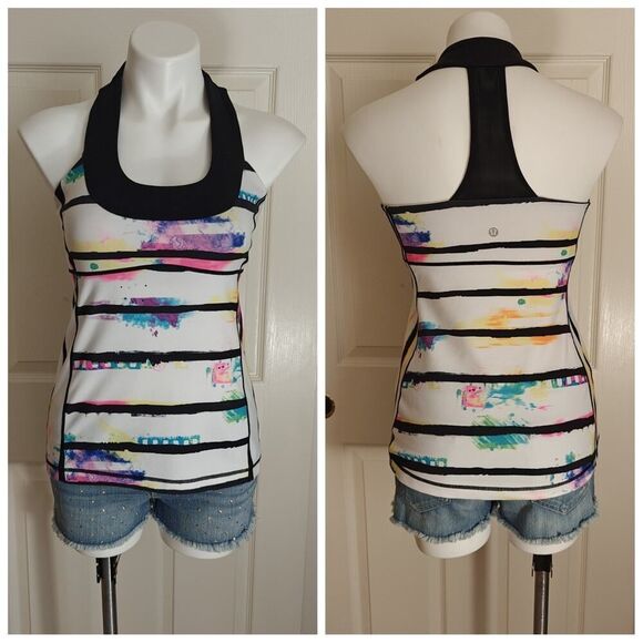 Lululemon Scoop Neck Tie Dye Striped Tank sz 8 - Picture 1 of 12